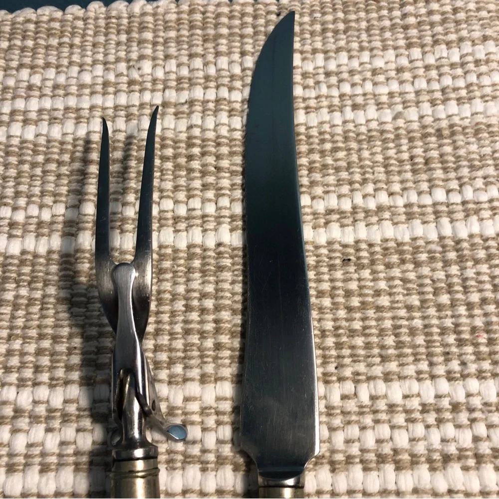 Carving Knife and Fork Set with Yellow deer antler Handles
